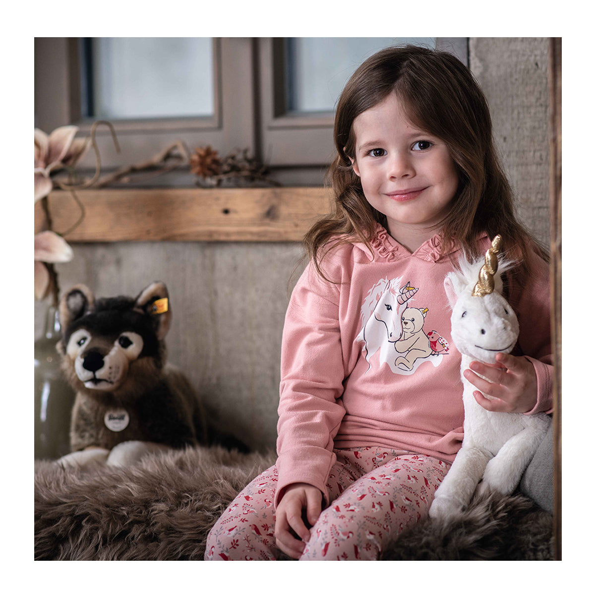Steiff Mädchen Sweatshirt mit Kapuze Einhorn rosa 2323203